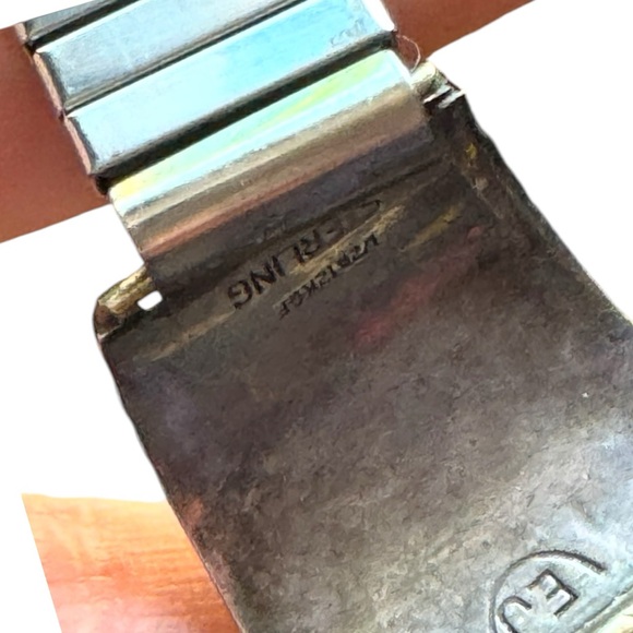 VTG 1970s Old Pawn NAVAJO Turquoise-Coral Men's Watchband EJ 12k Gold Sterling - Picture 5 of 7